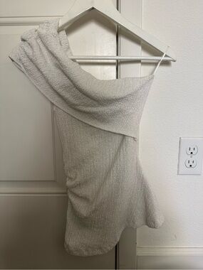 Zara Cream Textured One-Shoulder Top